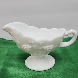 White Floral Milk Glass Gravy Boat